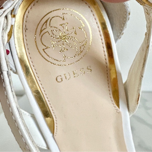 Guess Gace Platform Wedge Sandal 10 Metallic Gold and White Woven T-Straps - Picture 9 of 13
